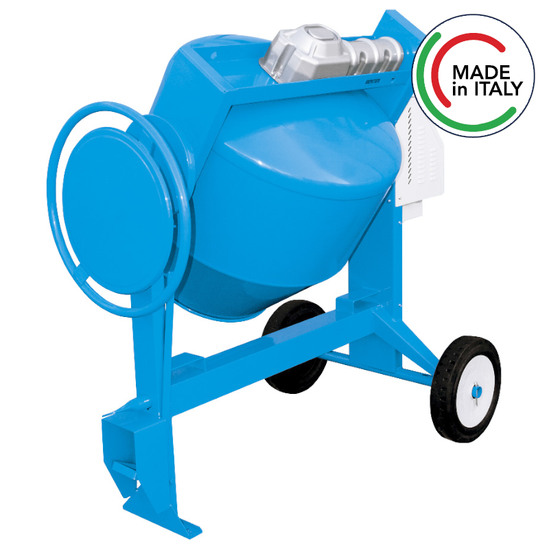 Betoniera a bicchiere silenziata Polieri Tech-PC 300lt monofase 1.5kW con ribaltamento pignone e corona
