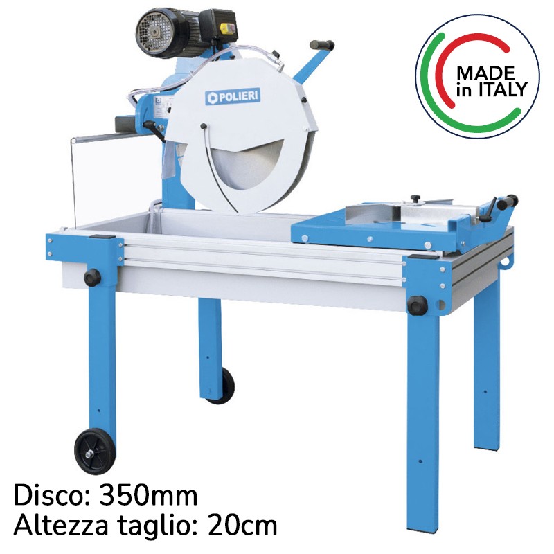 Segatrice ad acqua Polieri Riga 350 per mattoni e blocchi con piano scorrevole, disco 350mm Polieri - 1
