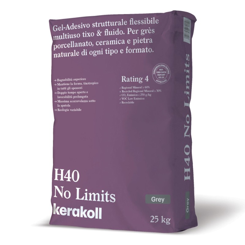 Adesivo strutturale Kerakoll H40 No Limits Grigio per grès porcellanato, ceramica e pietra naturale (sacco da 25 Kg) Kerakoll - 