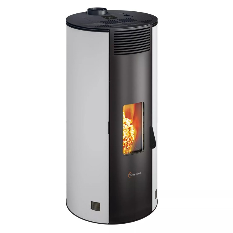 Stufa a pellet ermetica TermoVana Fancy 12 PJ Bianco Opaco canalizzabile con scarico superiore Poujoulat, 11kW