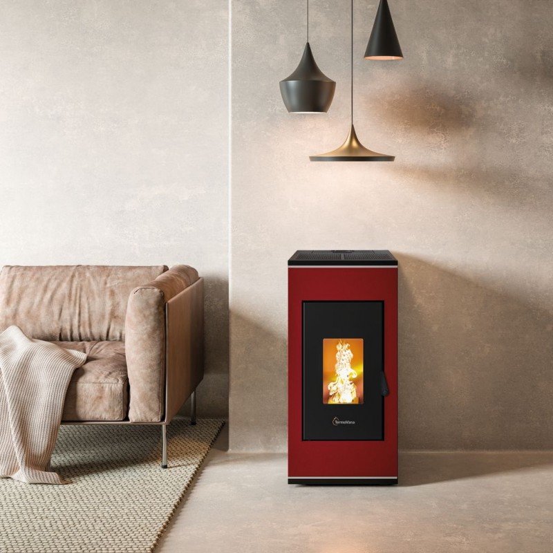 Stufa a pellet ermetica TermoVana Sofia 9 BACK Bordeaux Vintage con uscita fumi posteriore, 8kW