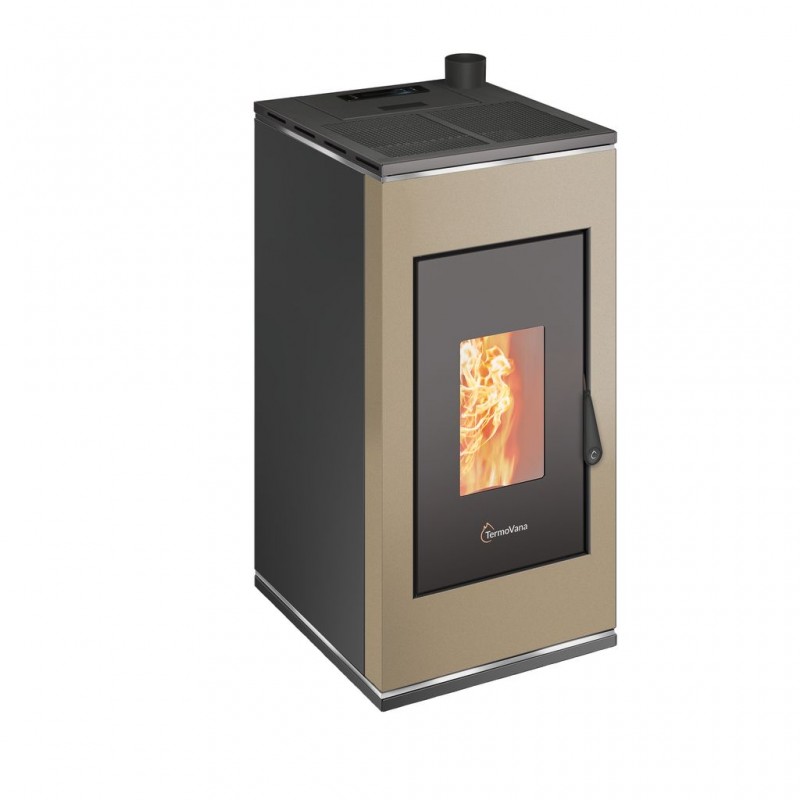 Stufa a pellet ermetica TermoVana Sofia 9 UP Tortora Vintage con uscita fumi superiore, 8kW