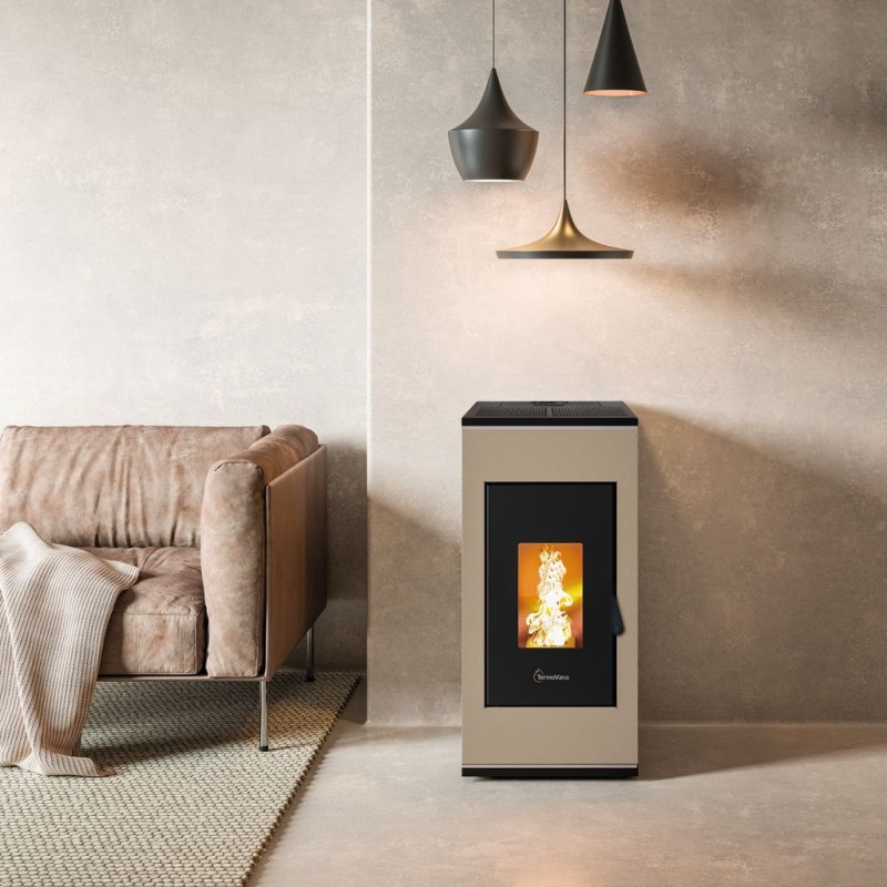 Stufa a pellet ermetica TermoVana Sofia 9 BACK Tortora Vintage con uscita fumi posteriore, 8kW