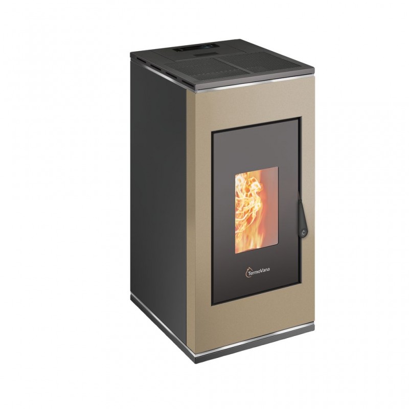 Stufa a pellet ermetica TermoVana Sofia 9 BACK Tortora Vintage con uscita fumi posteriore, 8kW
