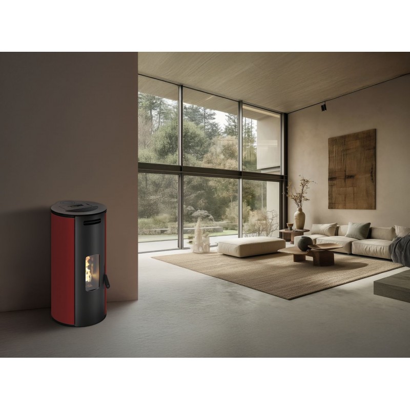 Stufa a pellet ermetica TermoVana Louvre 9 BACK Bordeaux Vintage con scarico posteriore, 8,8kW