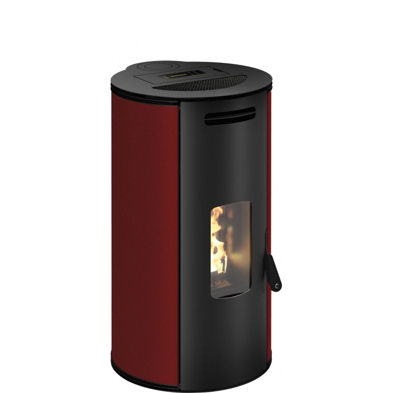 Stufa a pellet ermetica TermoVana Louvre 9 BACK Bordeaux Vintage dalla forma circolare, 8,8kW