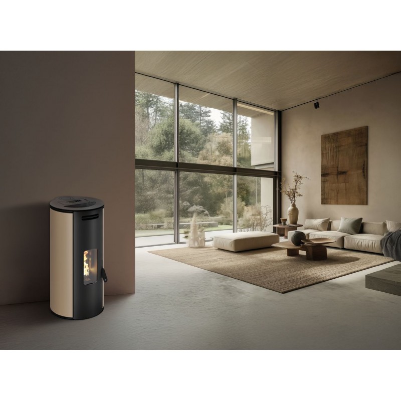 Stufa a pellet ermetica TermoVana Louvre 9 Back Tortora Vintage con scarico posteriore, 8,8kW