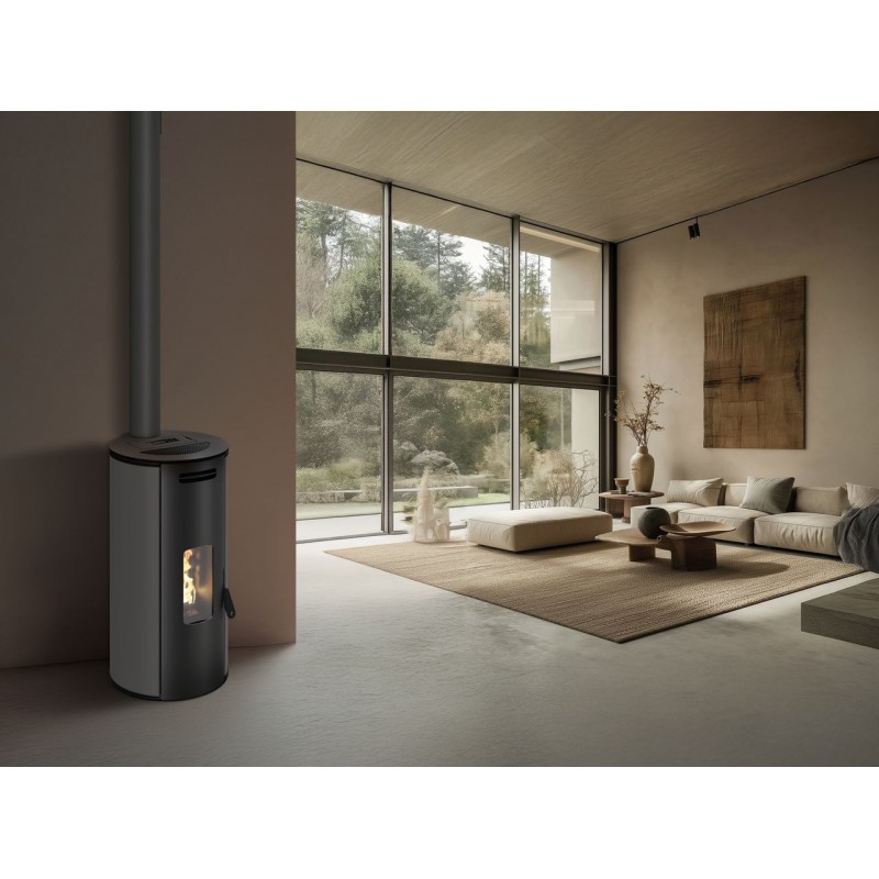 Stufa a pellet ermetica TermoVana Louvre 9 PJ Grafite Opaco con scarico Poujoulat, 8,8kW