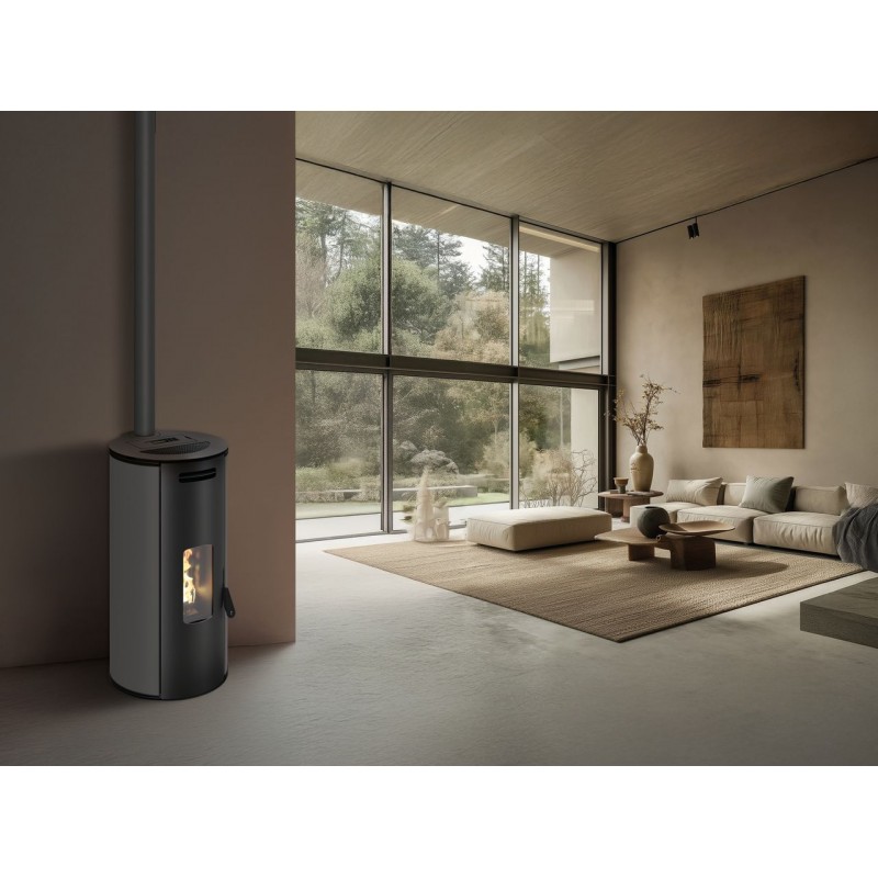 Stufa a pellet ermetica TermoVana Louvre 9 UP Grafite Opaco con sarico superiore, 8,8kW