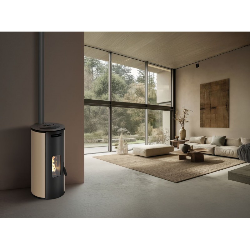 Stufa a pellet ermetica TermoVana Louvre 9 UP Tortora Vintage con sarico superiore, 8,8kW
