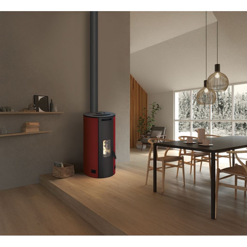 Stufa a pellet ermetica TermoVana Fancy 12 PJ Bordeaux Vintage canalizzabile con scarico superiore Poujoulat , 11kW