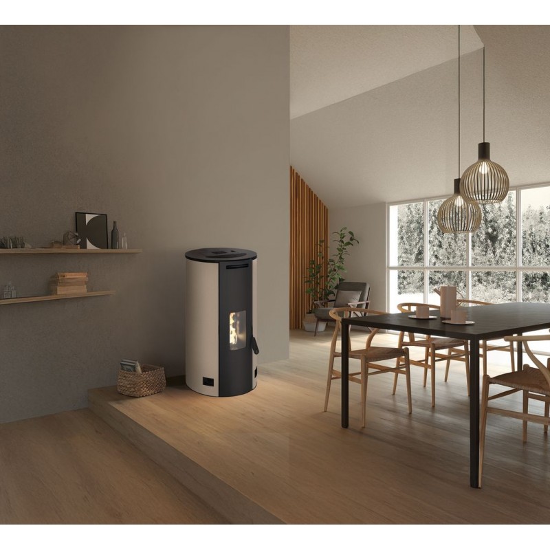 Stufa a pellet ermetica TermoVana Fancy 12 BACK Tortora Vintage canalizzabile con scarico posteriore, 11kW