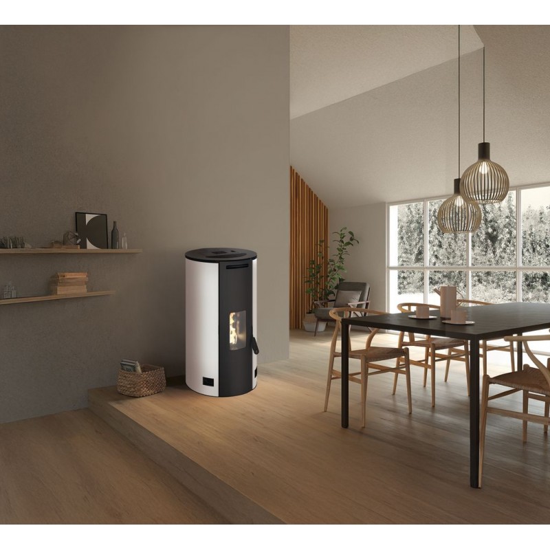 Stufa a pellet ermetica TermoVana Fancy 12 BACK Bianco Opaco canalizzabile con scarico posteriore, 11kW