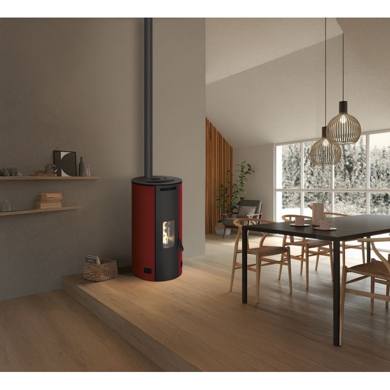 Stufa a pellet ermetica TermoVana Fancy 12 UP Bordeaux Vintage canalizzabile con scarico superiore, 11kW