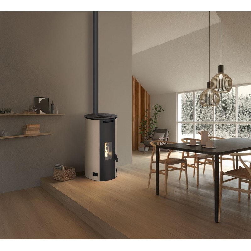 Stufa a pellet ermetica TermoVana Fancy 12 UP Tortora Vintage canalizzabile con scarico superiore, 11kW