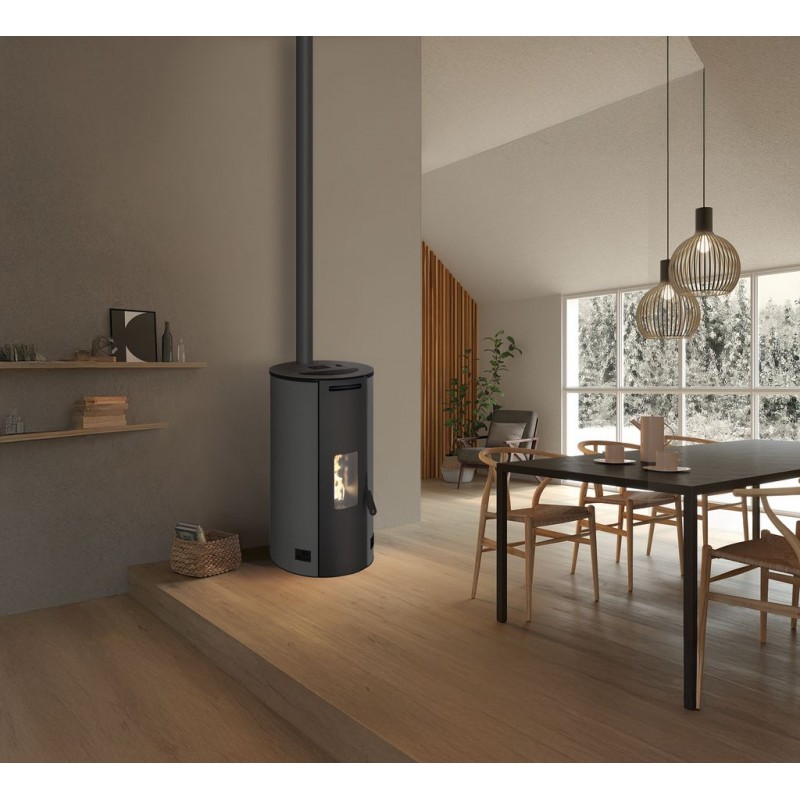 Stufa a pellet ermetica TermoVana Fancy 12 UP Grafite Opaco canalizzabile con scarico superiore, 11kW