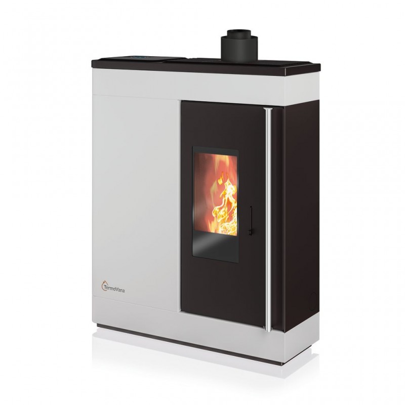Stufa a pellet ermetica TermoVana Fine 14.3 PJ Bianco Opaco canalizzabile con scarico superiore, 13kW