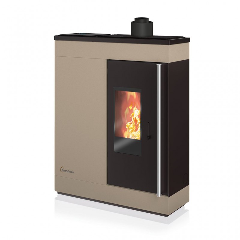 Stufa a pellet ermetica TermoVana Fine 14.3 PJ Tortora Vintage canalizzabile con scarico superiore, 13kW