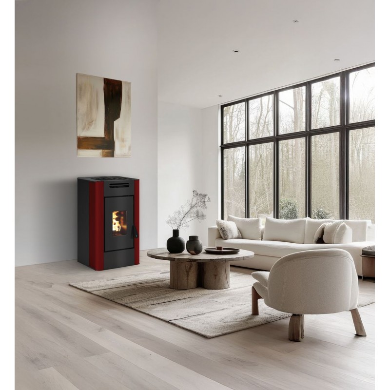 Stufa a pellet ermetica TermoVana Maria 9 BACK Bordeaux Vintage con uscita fumi posteriore, 8kW