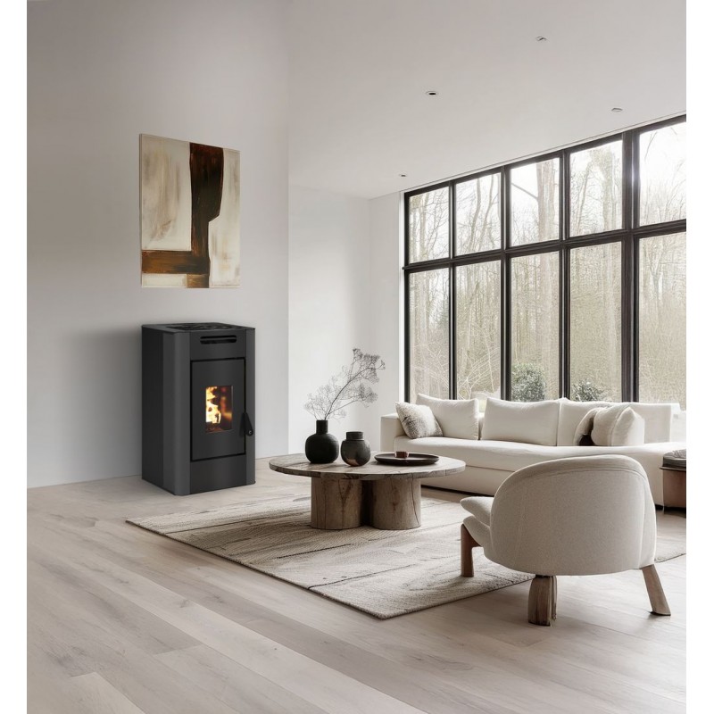 Stufa a pellet ermetica TermoVana Maria 9 BACK Grafite Opaco con uscita fumi posteriore, 8kW -2
