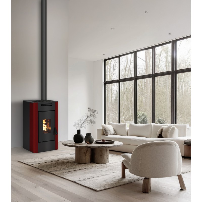 Stufa a pellet ermetica TermoVana Maria 9 UP Bordeaux Vintage con uscita fumi superiore, 8kW -1