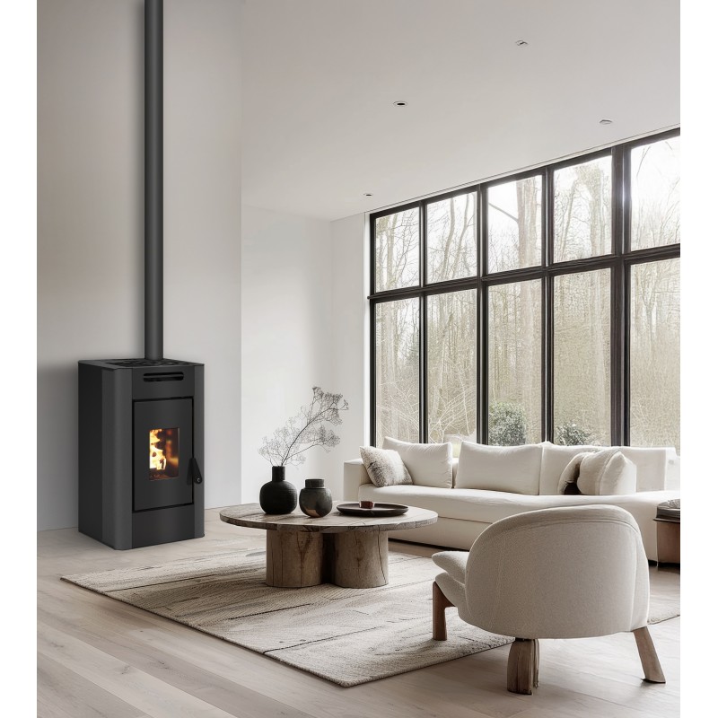 Stufa a pellet ermetica TermoVana Maria 9 UP Grafite Opaco con uscita fumi superiore, 8kW -1