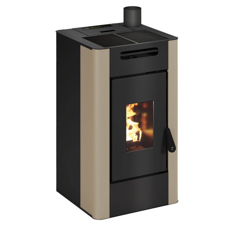 Stufa a pellet ermetica TermoVana Maria 9 UP Tortora Vintage con uscita fumi superiore, 8kW