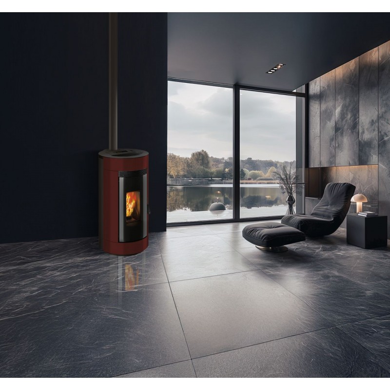 Stufa a pellet ermetica TermoVana Charly 9 UP Bordeaux Vintage con sarico superiore, 8,8kW -1