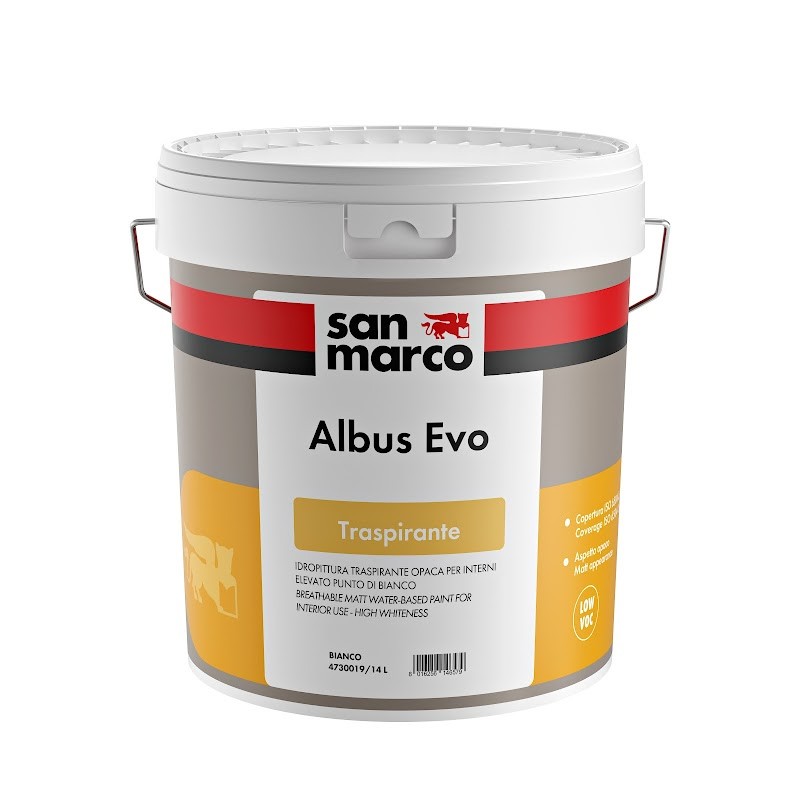 Idropittura traspirante opaca Albus Evo San Marco antigoccia per interni (Secchio 4 o 14 Litri)