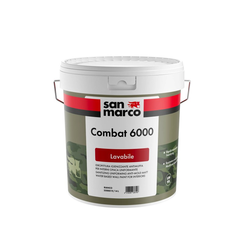 Idropittura antimuffa coprente Combat 6000 San Marco per interni (Secchio da 4 o 14Lt)