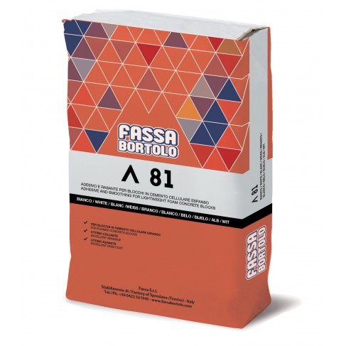 Rasante adesivo Fassa A81 bianco per blocchi in cemento cellulare espanso (Sacco da 25 Kg e 5 sacchi da 5 Kg) Fassa Bortolo - 1