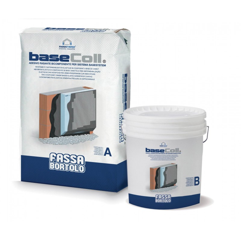 Collante-Rasante cementizio Fassa Basecoll bicomponente e impermeabilizzante (Comp. A Sacco da 25 Kg  +Comp. B  10,75 Kg) Fassa 