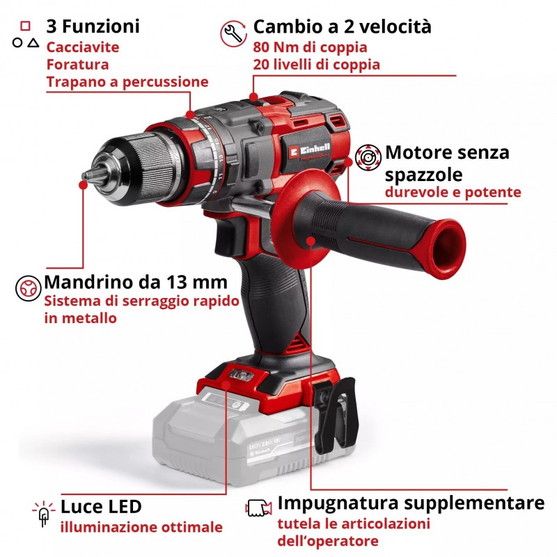 EINHELL TRAPANO AVVITATORE A PERCUSSIONE TP-CD 18/80 Li-i BL - Solo