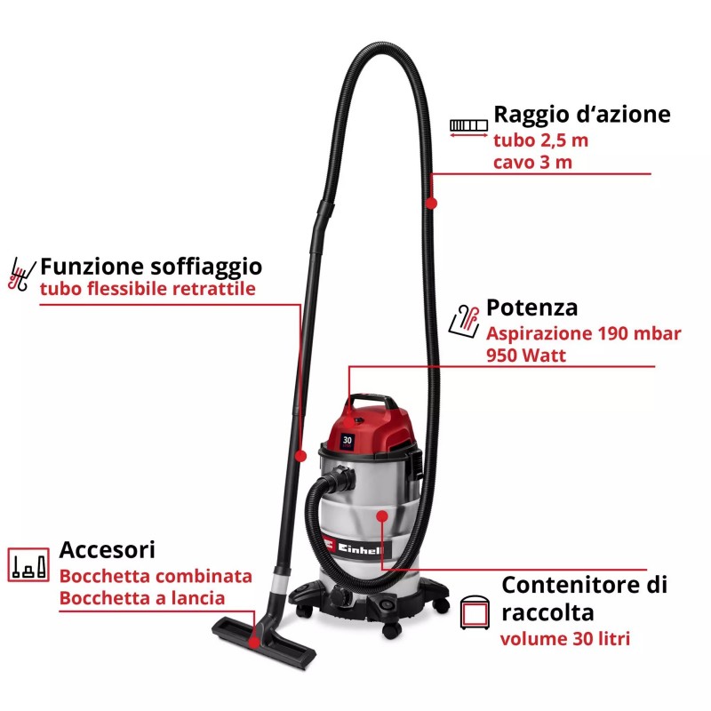 EINHELL ASPIRASOLIDI E LIQUIDI TC-VC 3055 S