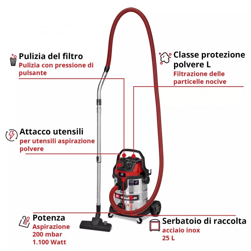 EINHELL ASPIRASOLIDI E LIQUIDI TE-VC 2580 SACL