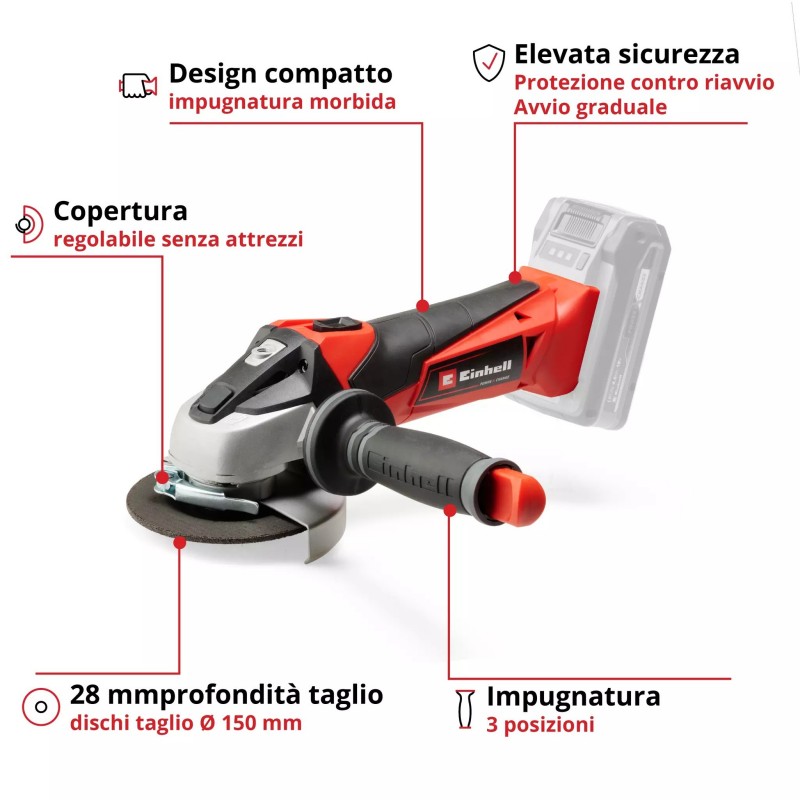 EINHELL SMERIGLIATRICE ANGOLARE TE-AG 18/115 Li-SOLO