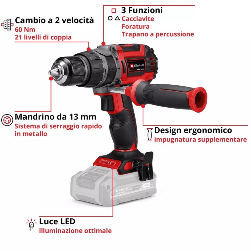 EINHELL TRAPANO A PERCUSSIONE TP-CD 18/60 Li-i BL Solo