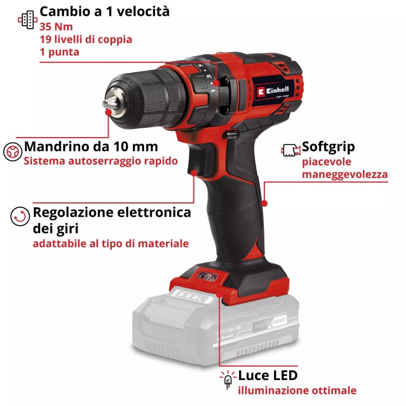 EINHELL TRAPANO AVVITATORE A BATTERIA TC-CD 18/35 Li - Solo