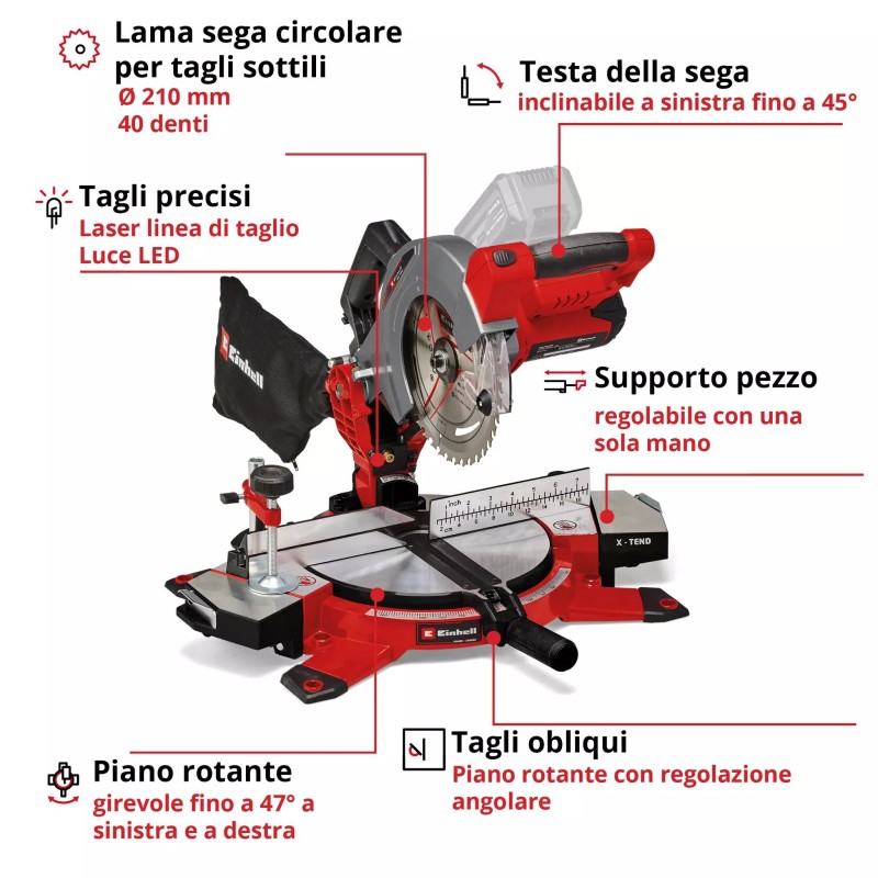 EINHELL TRONCATRICE A BATTERIA TE-MS 18/210 Li-Solo