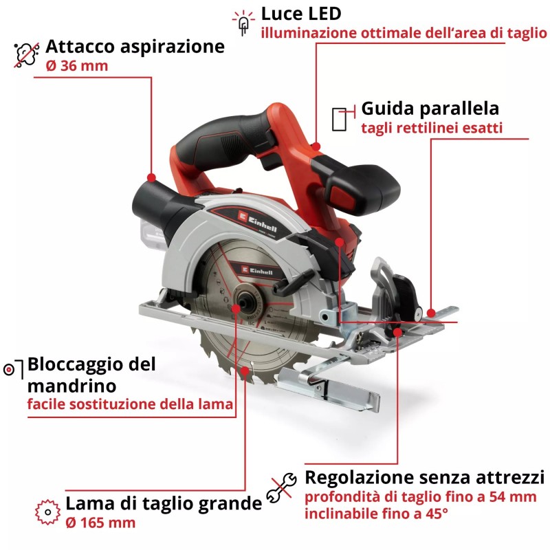 EINHELL SEGA CIRCOLARE A BATTERIA TE-CS 18/165-1 Li - Solo
