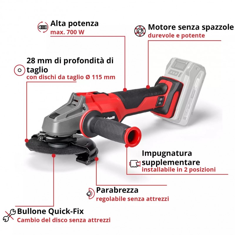EINHELL SMERIGLIATRICE ANGOLARE A BATTERIA AXXIO 18/115 Q