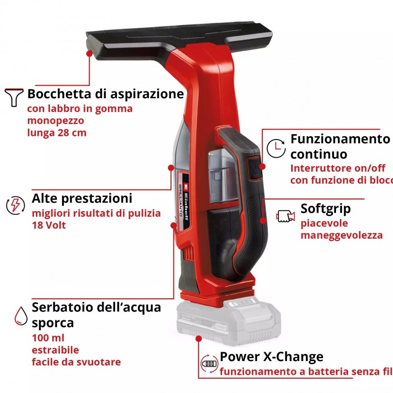EINHELL LAVAVETRI A BATTERIA BRILLIANTO