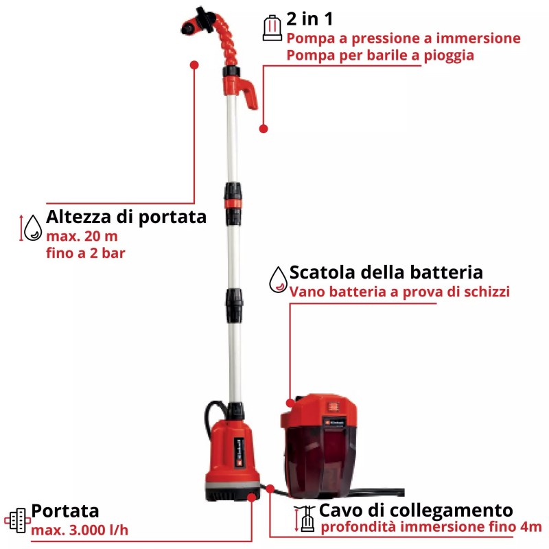 EINHELL POMPA SOMMERSA A BATTERIA GE-PP 18 RB Li - Solo