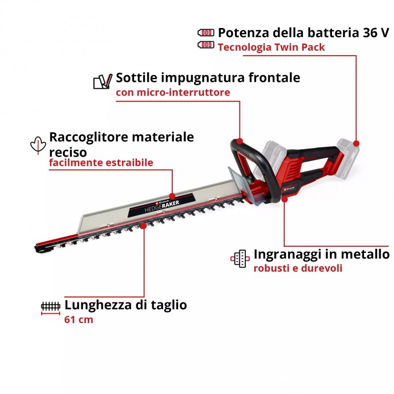 EINHELL TAGLIASIEPI A BATTERIA GE-CH 36/61 Li-Solo