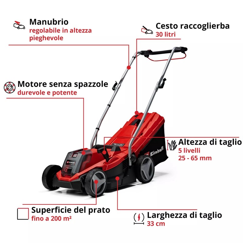 EINHELL TOSAERBA A BATTERIA GE-CM 18/33 Li (1x4