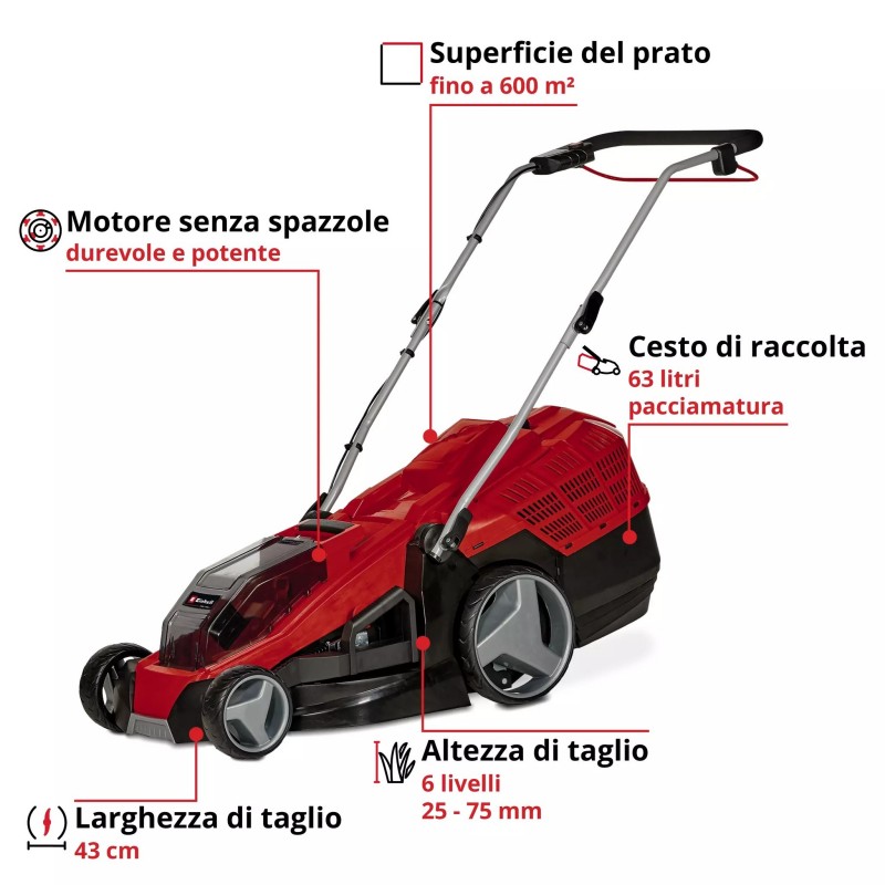 EINHELL TOSAERBA A BATTERIA GE-CM 36/43 Li M-Solo
