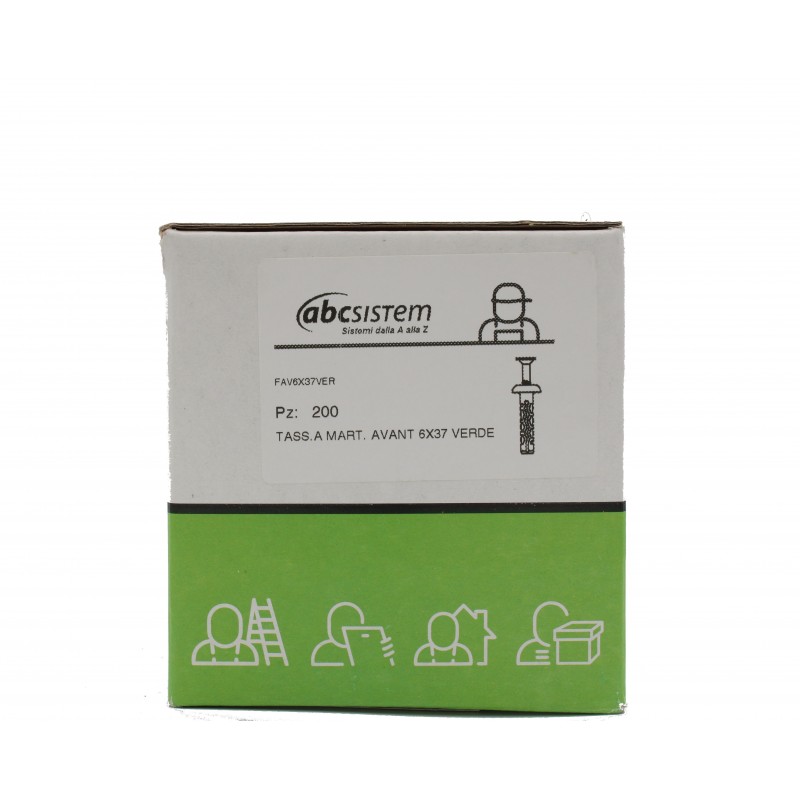 Tassello a percussione a testa bombata verde 6x37 confezione da 200 pz