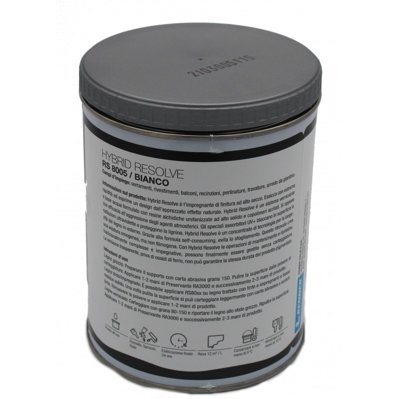 Impregnante all'acqua per legno hybrid resolve alto secco - rapida essiccazione Bianco RS8005