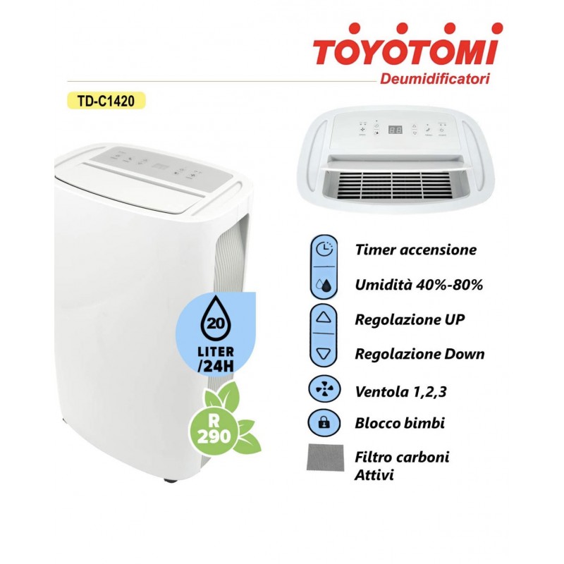 Deumidificatore Toyotomi TD1420  Anti-Muffa, 20L/h24, con filtro carboni attivi e ruote Toyotomi - 2