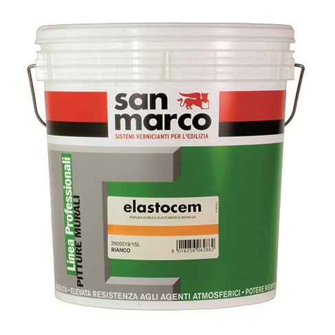 Idropittura acrilica Elastocem San Marco antialga per muri esterni in calcestruzzo (Secchio 15 Litri)